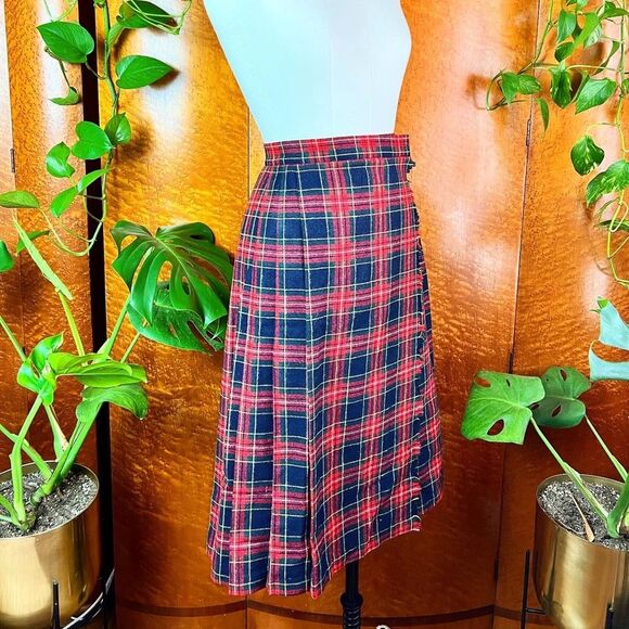 NWT DEADSTOCK 1970’s 70s Vintage Red Wool Plaid Pleated Fringe Kilt Skirt Xs 24w - Picture 5 of 10